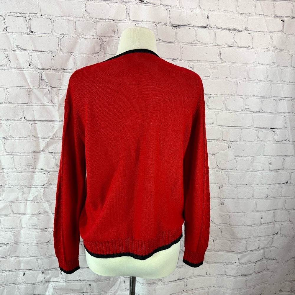 vtg country casuals Red wool blend Cardigan Black Trim womens L preppy office - Picture 3 of 8